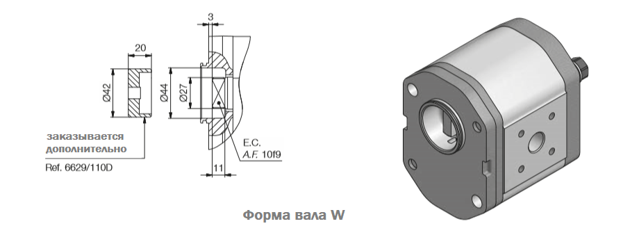 Размеры насосов серии PLAN Roquet, фланец 19, вал W