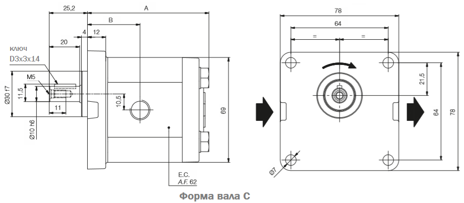 Размеры насосов серии LO Roquet, фланец 01, вал C